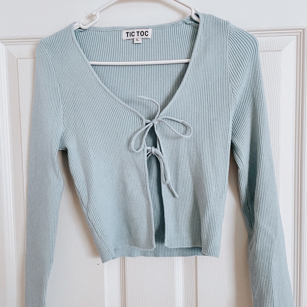 Baby Blue long sleeve tie front top